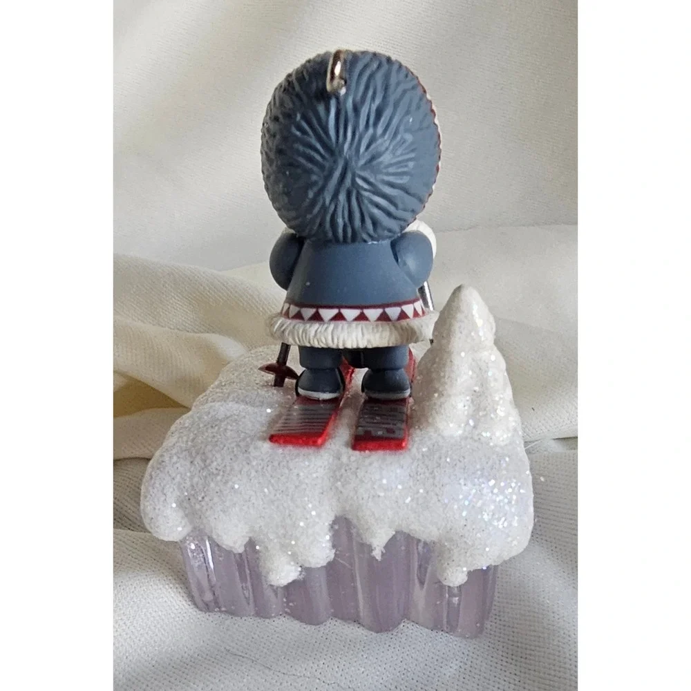 Hallmark Keepsake 2009 Eskimo and Penguin Skiing Christmas Ornament Winter Decor